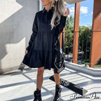 Long Sleeve Button Party Casual Loose Shirt Dress