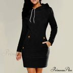 Long Sleeve Camp Collar Pocket Simple Dress