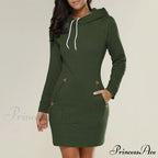 Long Sleeve Camp Collar Pocket Simple Dress
