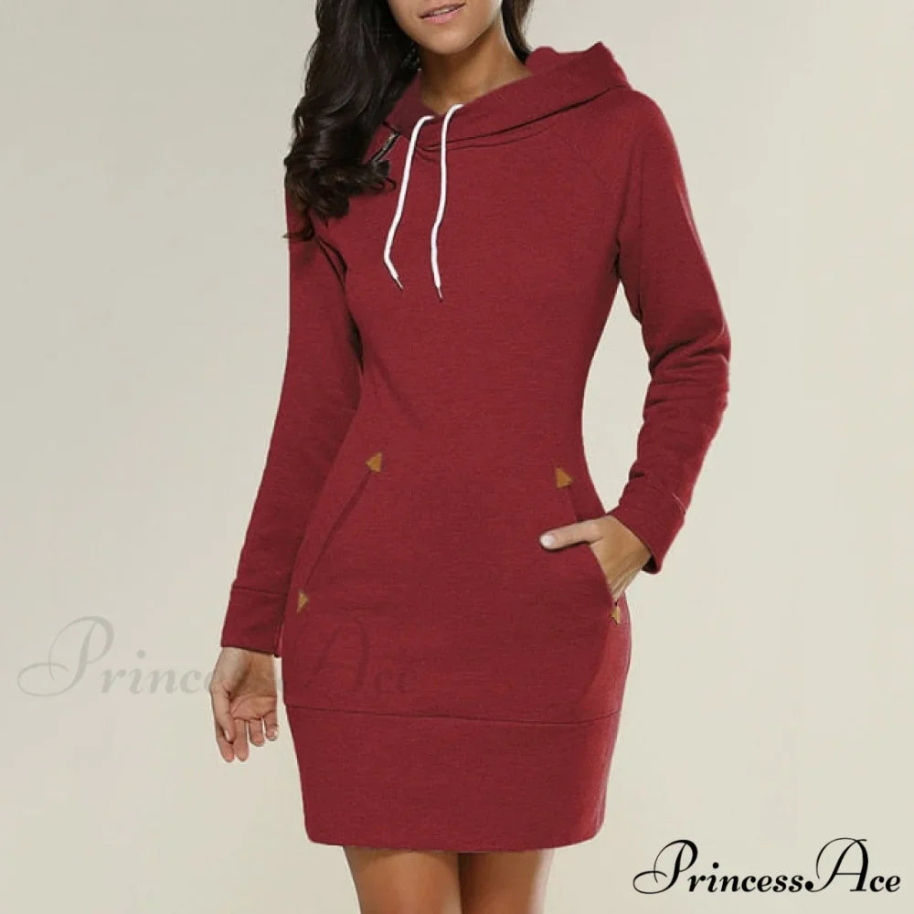 Long Sleeve Camp Collar Pocket Simple Dress