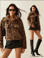 Long Sleeve Cheetah Pattern Zipper Jacket