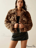 Long Sleeve Cheetah Pattern Zipper Jacket
