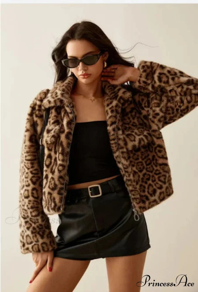 Long Sleeve Cheetah Pattern Zipper Jacket