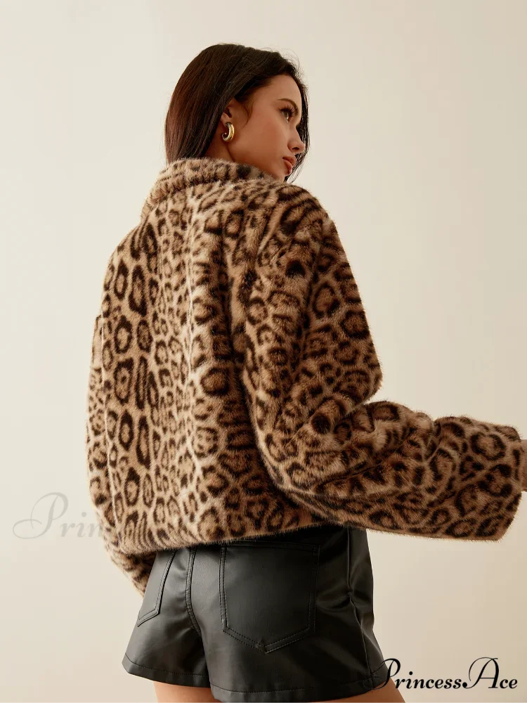 Long Sleeve Cheetah Pattern Zipper Jacket