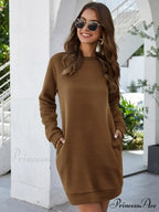 Long Sleeve Fashion Solid Loose Pocket Dress