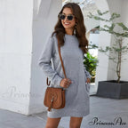 Long Sleeve Fashion Solid Loose Pocket Dress
