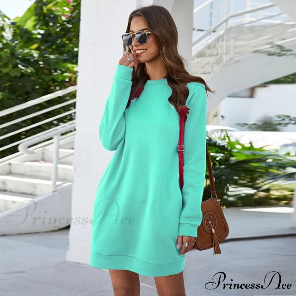 Long Sleeve Fashion Solid Loose Pocket Dress