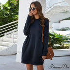 Long Sleeve Fashion Solid Loose Pocket Dress