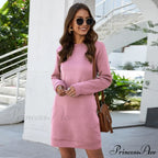 Long Sleeve Fashion Solid Loose Pocket Dress