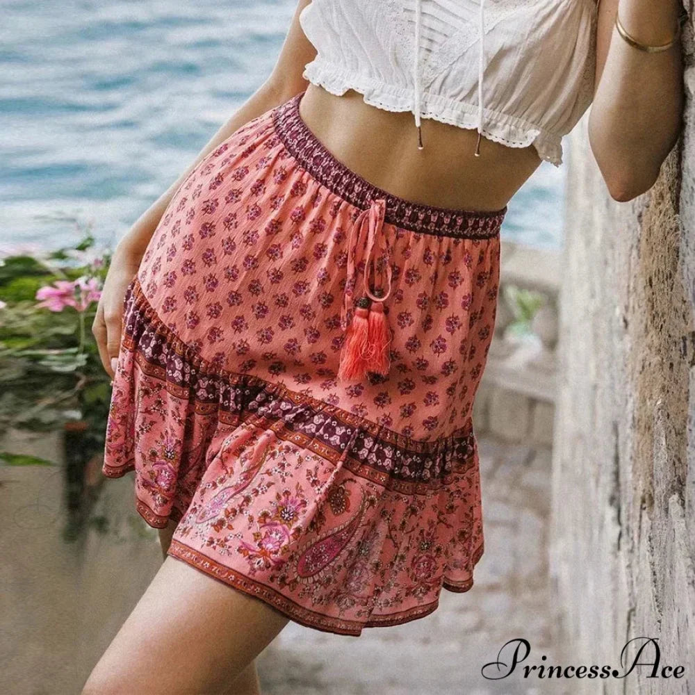 Long Sleeve Flower Pattern V-Neck Fringe Bohemian Top