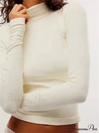 Long Sleeve High Neck Backless Slim Fit Solid Color T-Shirts