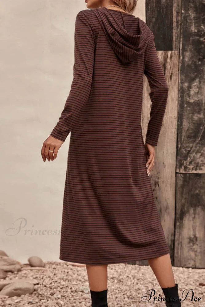 Long Sleeve Hooded Dress with Stripes
