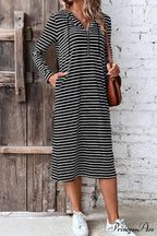 Long Sleeve Hooded Dress with Stripes