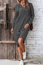 Long Sleeve Hooded Dress with Stripes