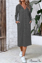 Long Sleeve Hooded Dress with Stripes