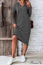 Long Sleeve Hooded Dress with Stripes