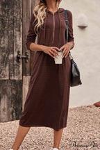 Long Sleeve Hooded Dress with Stripes