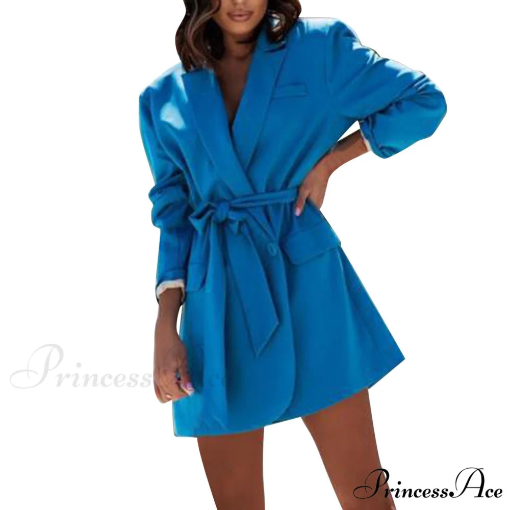 Long Sleeve Lace Up Suit Collar Coat