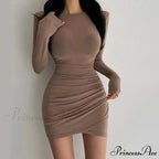 Long Sleeve Ruched Sexy Bodycon Mini Dress
