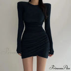 Long Sleeve Ruched Sexy Bodycon Mini Dress
