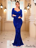 Long Sleeve Sequined Velvet Party Dress