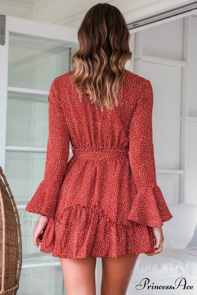 Long Sleeve Sexy Flower Printed Mini Dresses