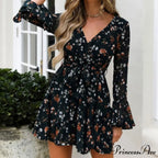 Long Sleeve Sexy Flower Printed Mini Dresses