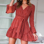 Long Sleeve Sexy Flower Printed Mini Dresses