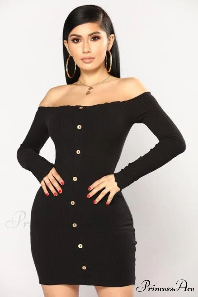 Long Sleeve Sexy Slash Neck Bodycon Dresses