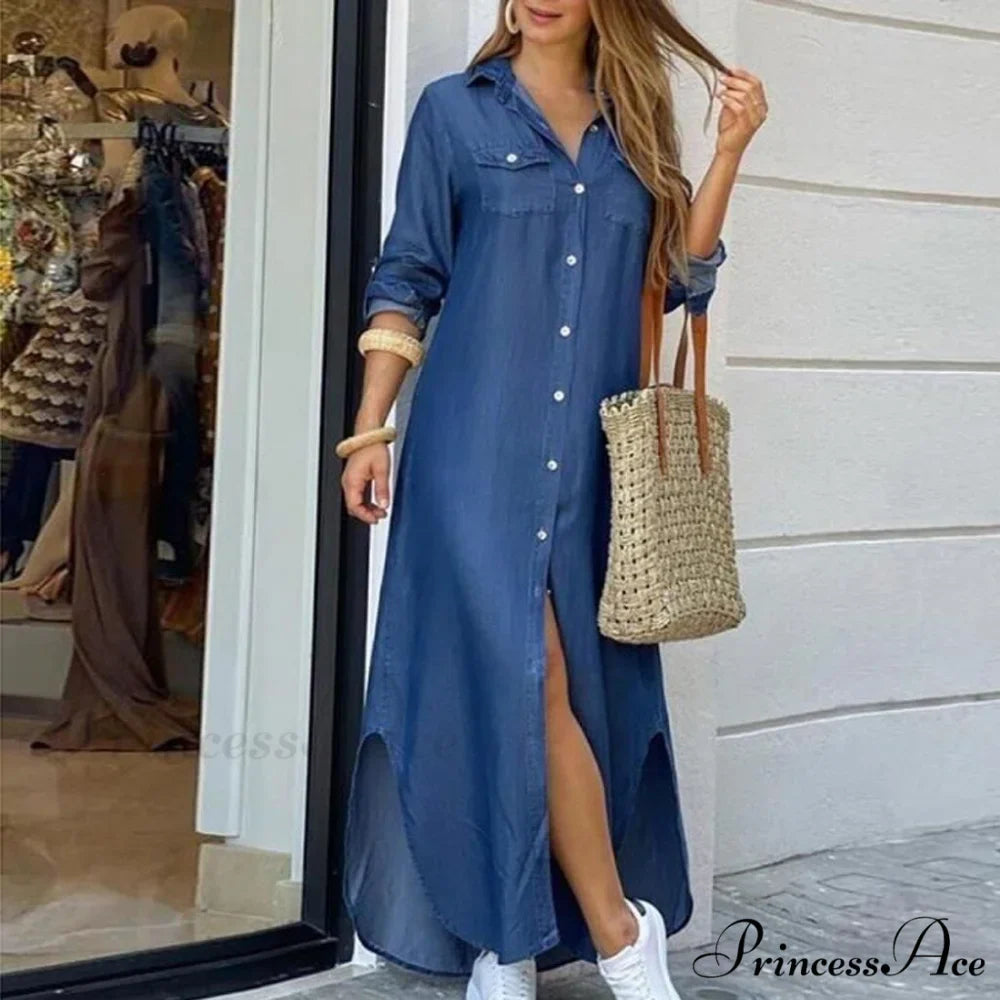 Long Sleeve Shirt Denim Long Dress