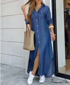 Long Sleeve Shirt Denim Long Dress
