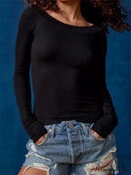 Long Sleeve Slim Colorful Striped Print Slash Neck T-Shirts