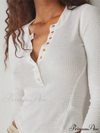 Long Sleeve Solid Color Deep V Neck Knitted Crop T-Shirts