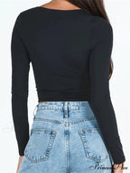 Long Sleeve Square Neck Colorful Slim Fit T-shirts