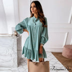 Long Sleeve Stand Collar Solid Elegant Dress