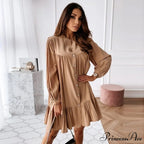 Long Sleeve Stand Collar Solid Elegant Dress
