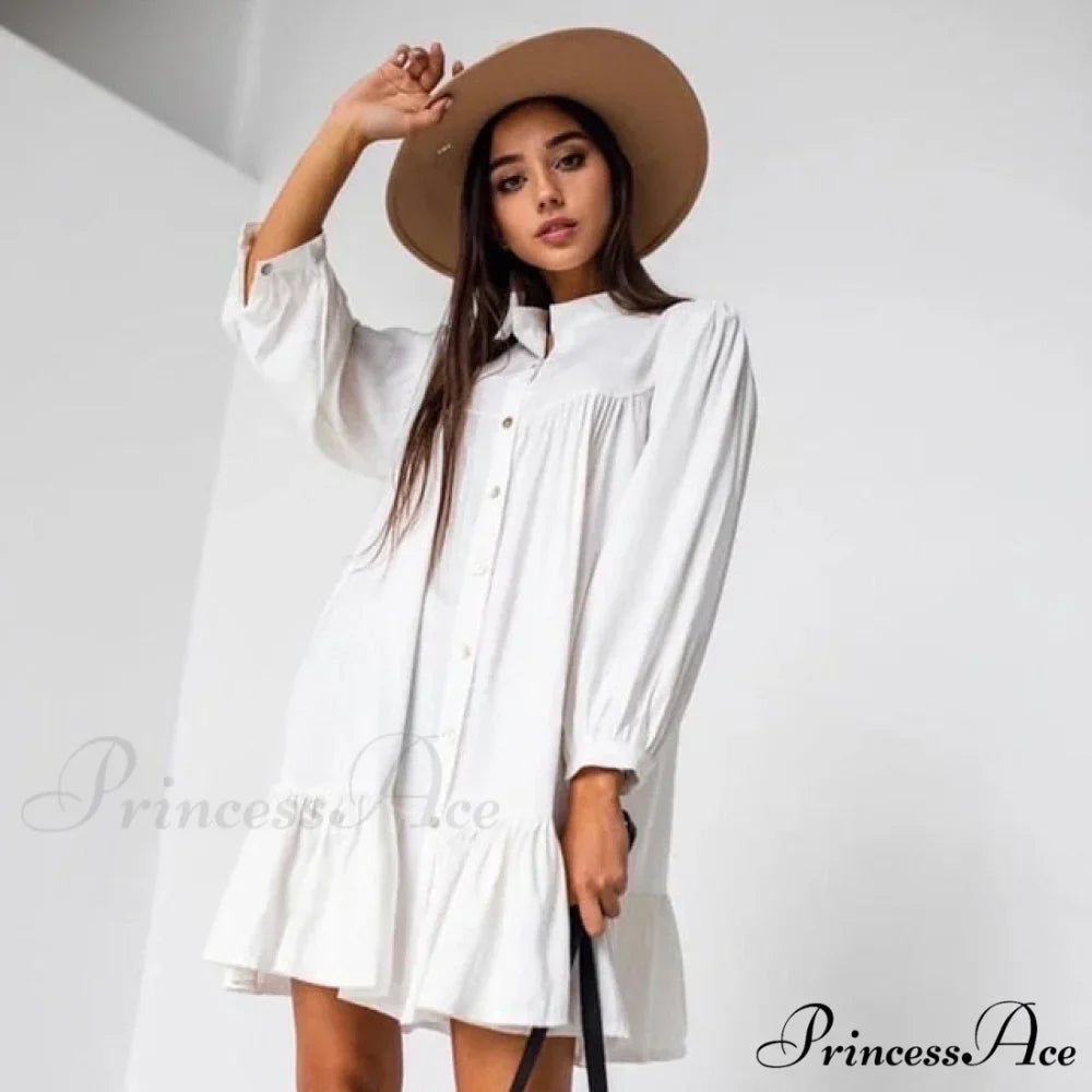 Long Sleeve Stand Collar Solid Elegant Dress