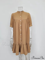 Long Sleeve Stand Collar Solid Elegant Dress