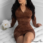 Long Sleeve Tie Dye Ruched Bodycon Sexy Midi Dress