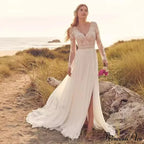 Long Sleeve Transparent Tulle Bridal Wedding Gown