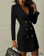 Long Sleeve V-neck Button Front Dress