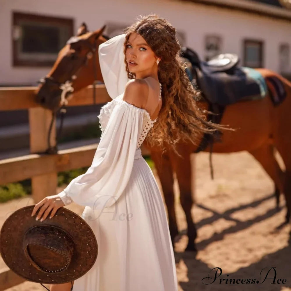 Long Sleeve V-Neck Lace Bridal Gown