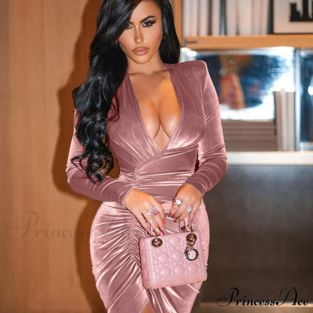 Long Sleeve Velvet Mini Elegant Party Dresses