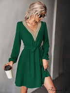 long-sleeved for V-neck dress lace women