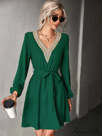 long-sleeved for V-neck dress lace women