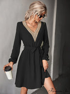 long-sleeved for V-neck dress lace women