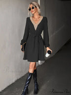 long-sleeved for V-neck dress lace women