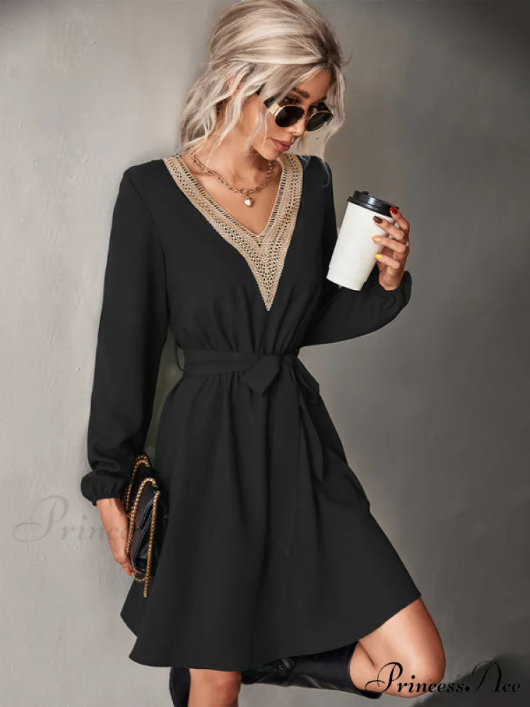 long-sleeved for V-neck dress lace women