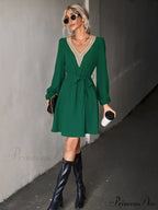 long-sleeved for V-neck dress lace women