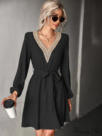 long-sleeved for V-neck dress lace women